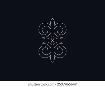 Kazakh national ornament. Vector modern isolated element on dark blue background. Asian floral abstract element of the national pattern.