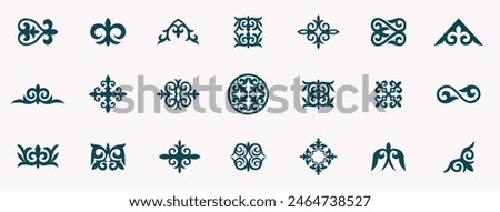 Kazakh national ornaments set. Vector modern isolated element on white background. Asian floral abstract element of the national pattern.