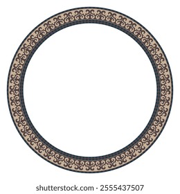 Kazakh national round pattern, frame. Circle ethic frame. Ancient Turkic ornaments. Ornamental elements and motifs of Kazakh, Kyrgyz, Uzbek, national Asian decor for plate, textile and print design. 