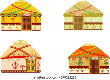Kazakh nomad's dweelling jurts. Vector isolated set