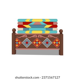 Kazakh old chest of drawers with ornaments. Vector cartoon illustration
