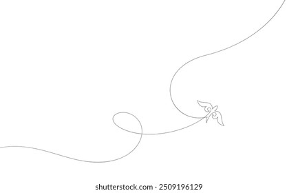 Kazakh ornament single line drawing, Kus kanat (bird's wings) Representing freedom, Bird flying freely over the Central Asian steppe, Vector illustration nomad traditional modern design element