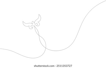 Kazakh ornament single line drawing, Kus kanat (bird's wings) Representing freedom and happiness, Bird flying free over Central Asia steppe, Vector illustration nomad traditional modern design element