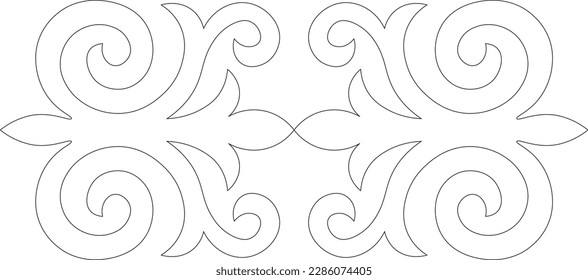 Kazakh ornament. Vintage ornate linear ornament in Kazakh traditional style. Kazakh floral design. Abstract Asian elements of the national pattern of the ancient nomads