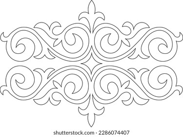 Kazakh ornament. Vintage ornate linear ornament in Kazakh traditional style. Kazakh floral design. Abstract Asian elements of the national pattern of the ancient nomads