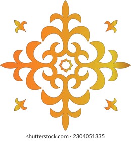 Kazakh ornament. Vintage ornate linear ornament in Kazakh traditional style. Kazakh floral design. Abstract Asian elements of the national pattern of the ancient nomads