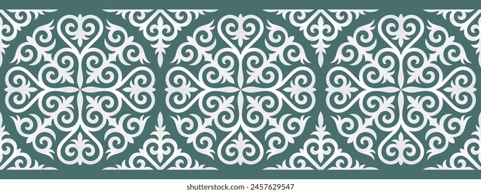 Kazakh ornaments. Strip of plant patterns. Ethno style.  Horizontal patterned design. Traditional patterns of Kazakhs. Ancient Turkic ornaments. Traditions of Kazakhstan. Decorative art of nomads. 