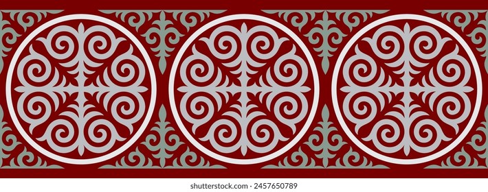 Kazakh ornaments. Strip of plant patterns. Ethno style.  Horizontal patterned design. Traditional patterns of Kazakhs. Ancient Turkic ornaments. Traditions of Kazakhstan. Decorative art of nomads. 