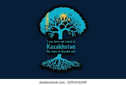 Kazakh roots and symbolism: a tree with the Kazakh flag, embodying national pride and love for nature	