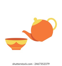 Kazakh tea bowl and teapot vector illustration. Simple and minimalistic icon of Kazakh tea bowl and teapot