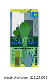 Kazakh Tenge Vector Illustration. Kazakhstan money set bundle banknotes. Paper money 2000 KZT. Flat style. Isolated on white background. Simple minimal design.