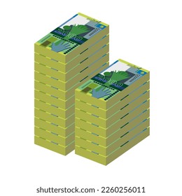 Kazakh Tenge Vector Illustration. Kazakhstan money set bundle banknotes. Paper money 2000 KZT. Flat style. Isolated on white background. Simple minimal design.