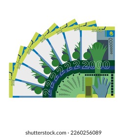 Kazakh Tenge Vector Illustration. Kazakhstan money set bundle banknotes. Paper money 2000 KZT. Flat style. Isolated on white background. Simple minimal design.