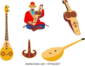 Kazakh traditional folk musiacal instruments icons set