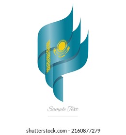 Kazakhstan abstract 3D wavy flag sea green yellow modern Kazakhstani ribbon torch flame strip logo icon vector