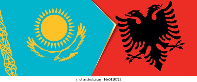 Kazakhstan and Albania flags, two vector flags symbol of relationship or confrontation.