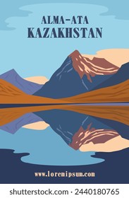 Kazakhstan, Almaty city, mountains in flat style vector illustration for travel poster, postcard and more