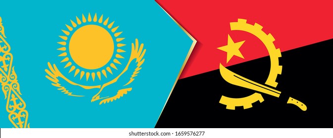 Kazakhstan and Angola flags, two vector flags symbol of relationship or confrontation.