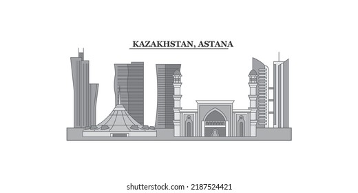 Kazakhstan, Astana city skyline isolated vector illustration, icons