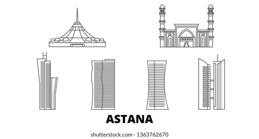 Kazakhstan, Astana line travel skyline set. Kazakhstan, Astana outline city vector illustration, symbol, travel sights, landmarks.