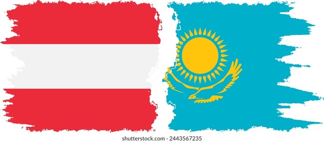 Kazakhstan and Austria grunge flags connection, vector