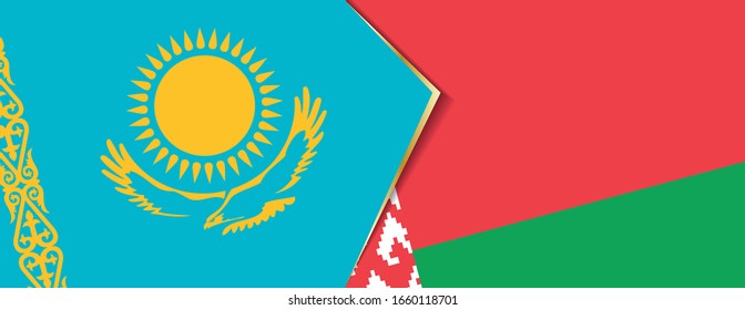 Kazakhstan and Belarus flags, two vector flags symbol of relationship or confrontation.