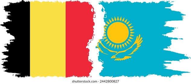 Kazakhstan and Belgium grunge flags connection, vector