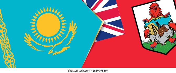 Kazakhstan and Bermuda flags, two vector flags symbol of relationship or confrontation.