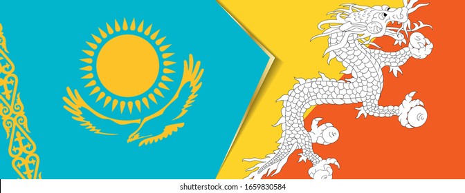 Kazakhstan and Bhutan flags, two vector flags symbol of relationship or confrontation.