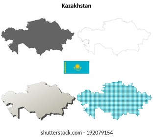 Kazakhstan blank detailed outline map set - vector version