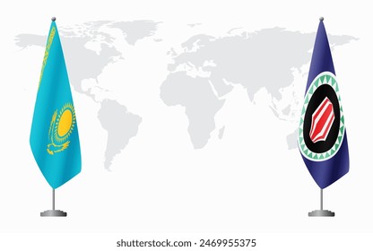 Kazakhstan and Bougainville flags for official meeting against background of world map.