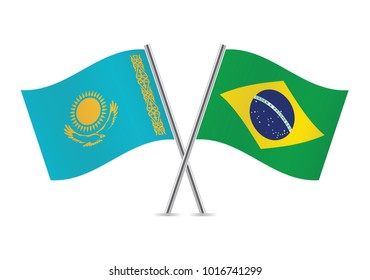 Kazakhstan and Brazil flags. Vector illustration.