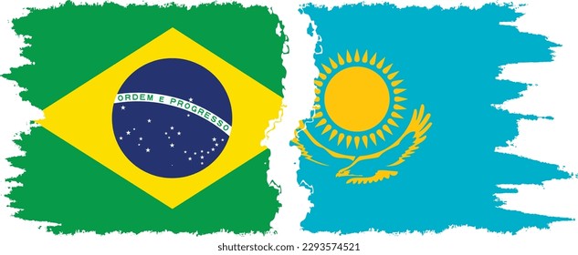 Kazakhstan and Brazil grunge flags connection, vector