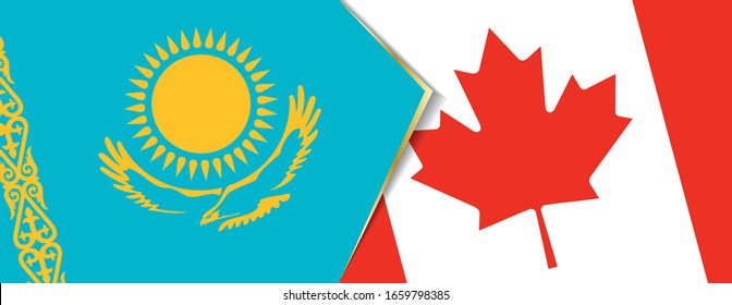 Kazakhstan and Canada flags, two vector flags symbol of relationship or confrontation.