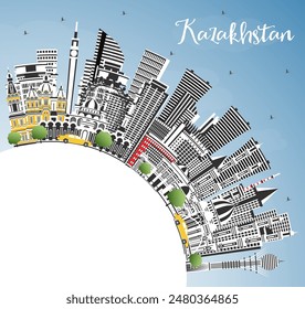 Kazakhstan City Skyline with Gray Buildings, Blue Sky and Copy Space. Vector Illustration. Concept with Modern Architecture. Kazakhstan Cityscape with Landmarks. Nur-Sultan and Almaty.