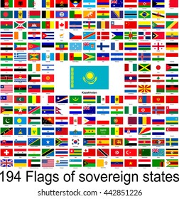 Kazakhstan, collection of vector images of flags of the world