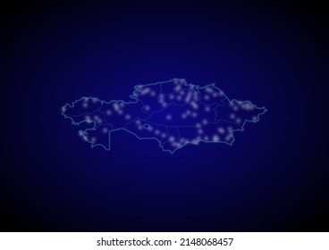 Kazakhstan concept vector map with glowing cities, map of Kazakhstan suitable for technology,innovation or internet concepts.