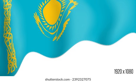 Kazakhstan country flag realistic independence day background. Kazakhstan commonwealth banner in motion waving, fluttering in wind. Festive patriotic HD format template for independence day