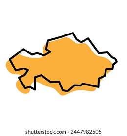 In: Kazakhstan Country Simplified Map. Orange Silhouette mit dicken schwarzen Konturumriss isoliert auf weißem Hintergrund. Symbol für einfache Vektorgrafik