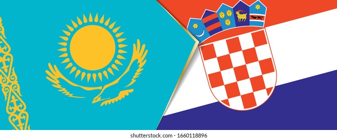 Banderas de Kazajistán y Croacia, dos banderas vectoriales símbolo de relación o enfrentamiento.