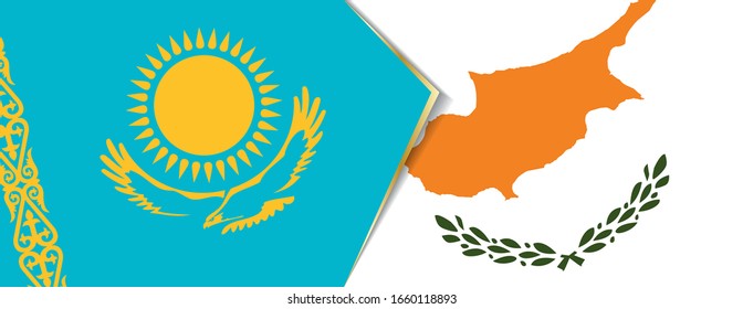 Kazakhstan and Cyprus flags, two vector flags symbol of relationship or confrontation.