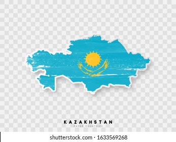 Kazakhstan detailed map with flag of country. Painted in watercolor paint colors in the national flag.