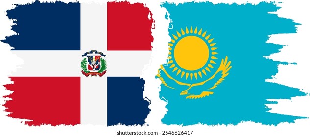 Kazakhstan and Dominican Republic grunge flags connection, vector