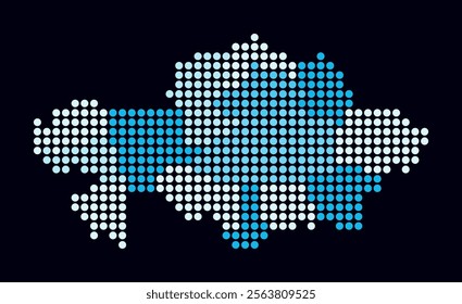 Kazakhstan dotted map. Digital style map of the country on dark background. Kazakhstan shape with circle dots. Colored dots style. Large size circles. Vibrant vector illustration.