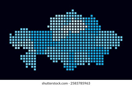 Kazakhstan dotted map. Digital style map of the country on dark background. Kazakhstan shape with square dots. Colored dots style. Large size squares. Abstract vector illustration.