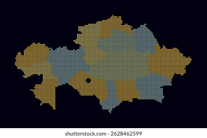 Kazakhstan dotted map. Digital style map of the country on dark background. Kazakhstan shape with circle dots. Colored dots style. Small size circles. Stylish vector illustration.