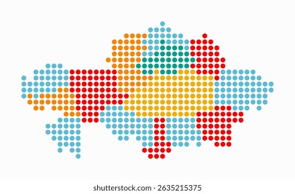 Kazakhstan dotted map. Digital style map of the country on white background. Kazakhstan shape with circle dots. Colored dots style. Large size circles. Artistic vector illustration.