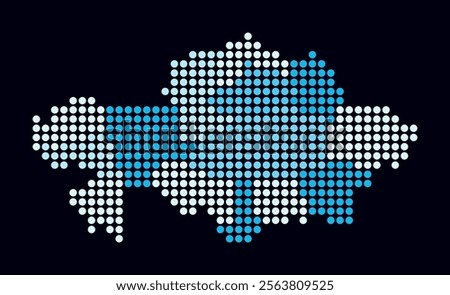 Kazakhstan dotted map. Digital style map of the country on dark background. Kazakhstan shape with circle dots. Colored dots style. Large size circles. Vibrant vector illustration.