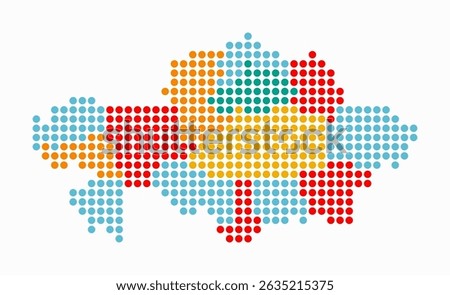 Kazakhstan dotted map. Digital style map of the country on white background. Kazakhstan shape with circle dots. Colored dots style. Large size circles. Artistic vector illustration.