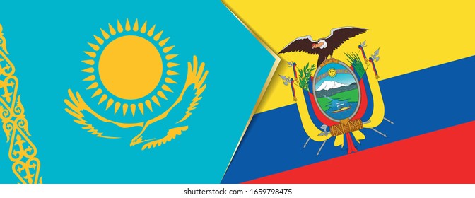 Kazakhstan and Ecuador flags, two vector flags symbol of relationship or confrontation.